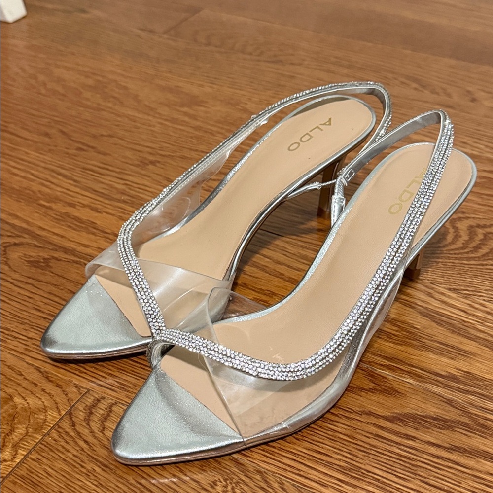 Aldo Silver Heels with Rhinestone Detail
